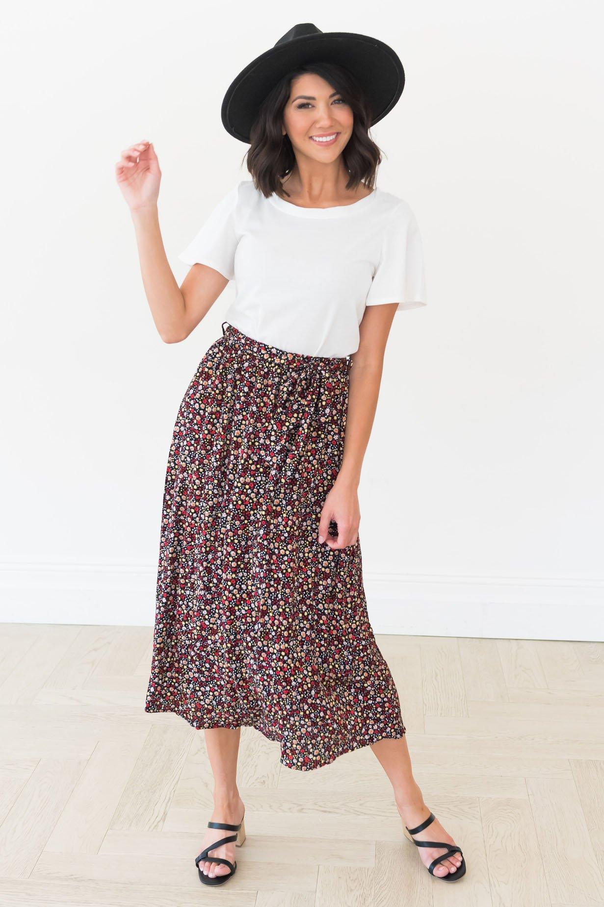 Ditzy Daisy Modest Floral Skirt Skirts vendor-unknown 