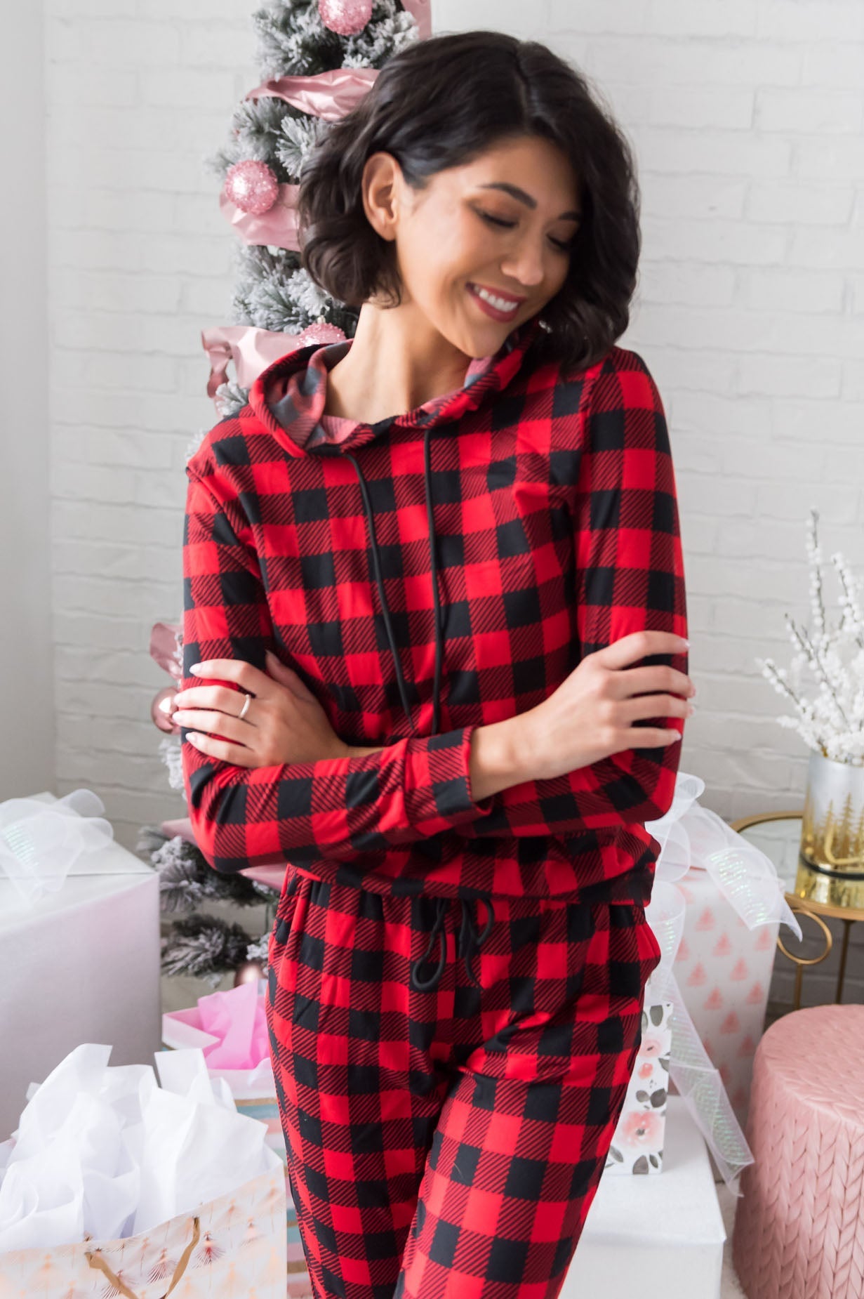 Buffalo Plaid Modest Lounge Set Tops vendor-unknown 