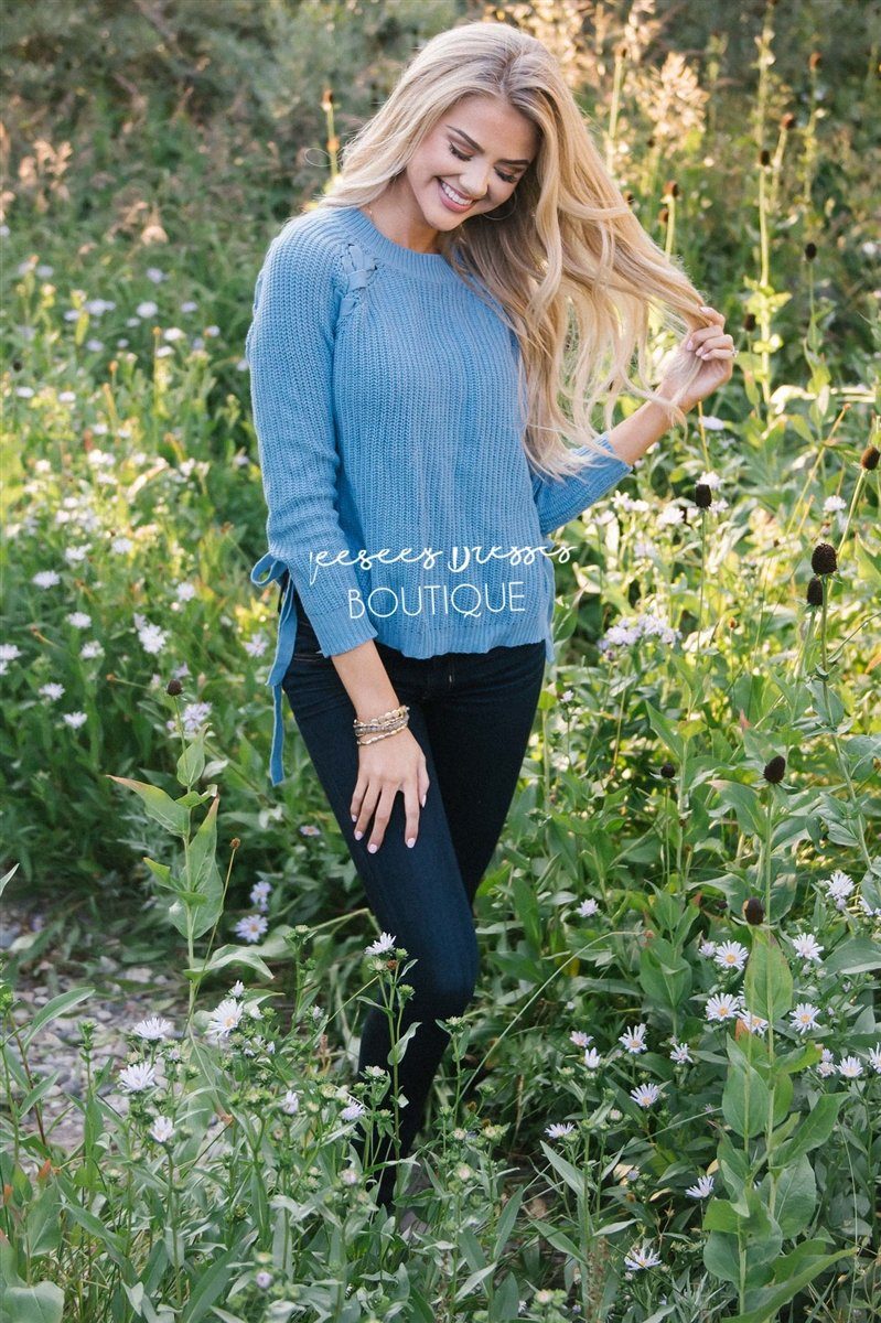 Lace Up Knit Sweater Tops vendor-unknown 