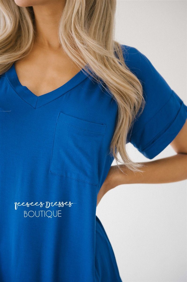 Short Sleeve Front Pocket V Neck Tee Tops vendor-unknown 