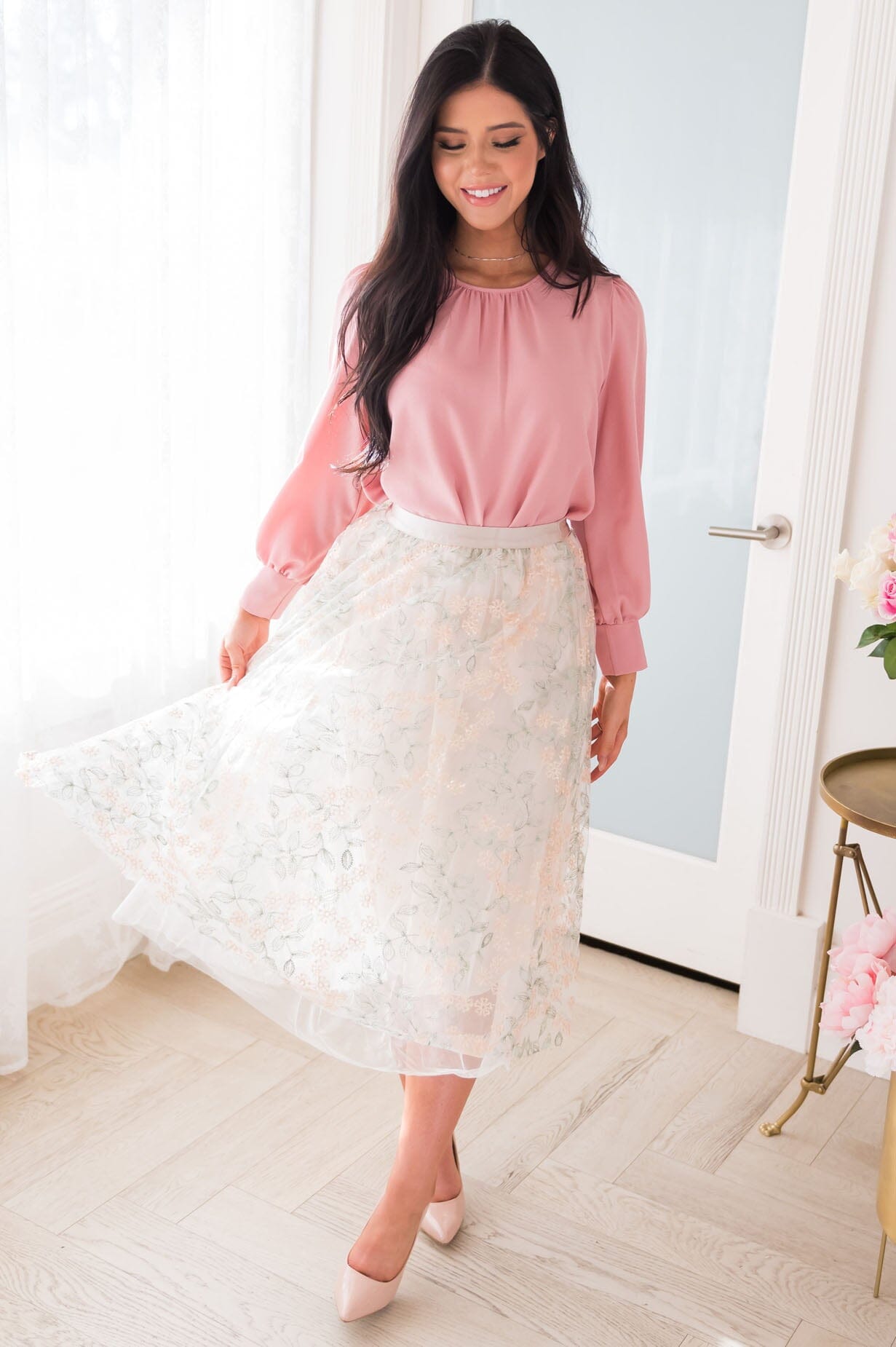 Classic Beauty Modest Embroidered Tulle Skirt Skirts vendor-unknown 