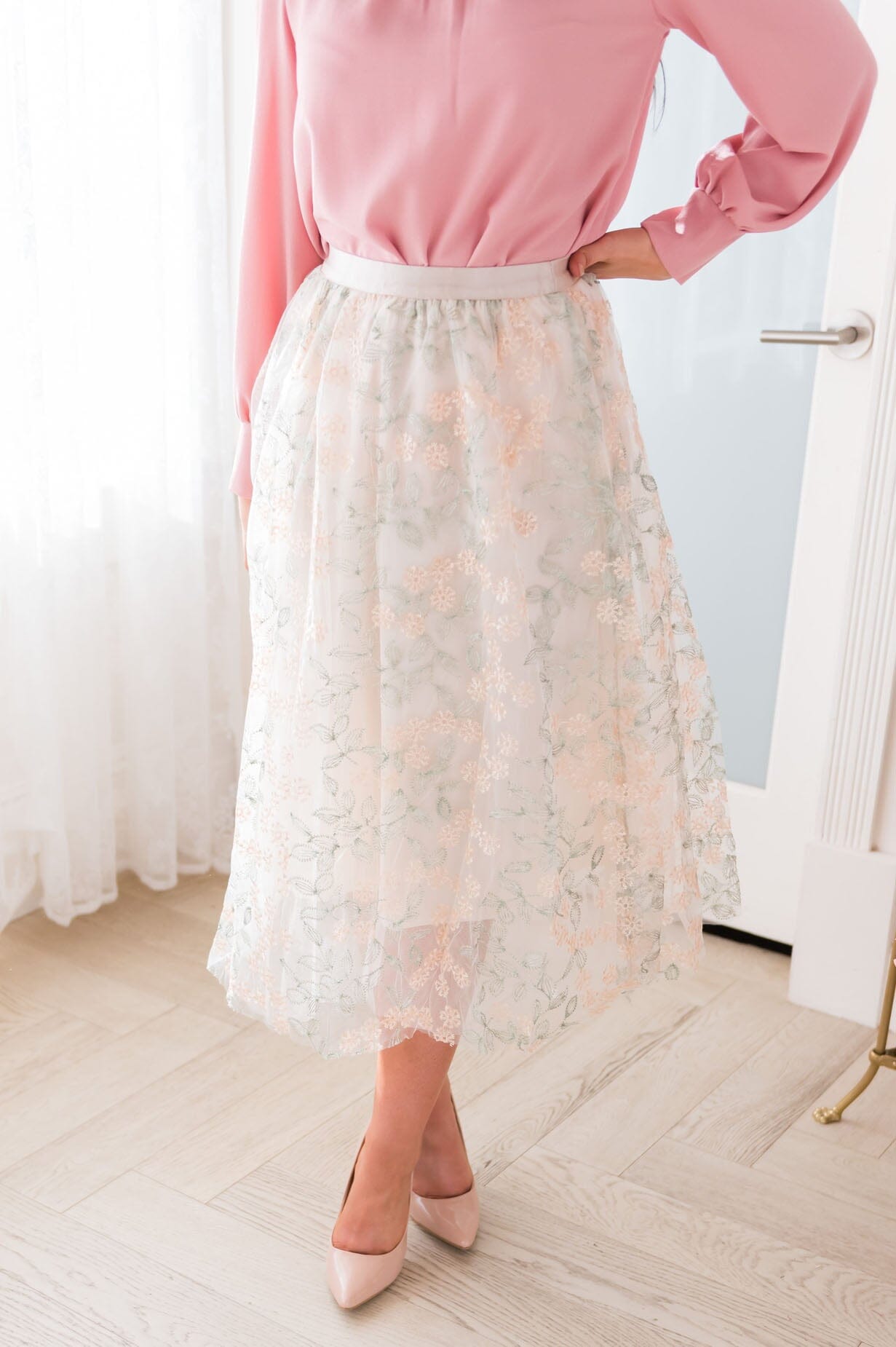 Classic Beauty Modest Embroidered Tulle Skirt Skirts vendor-unknown 