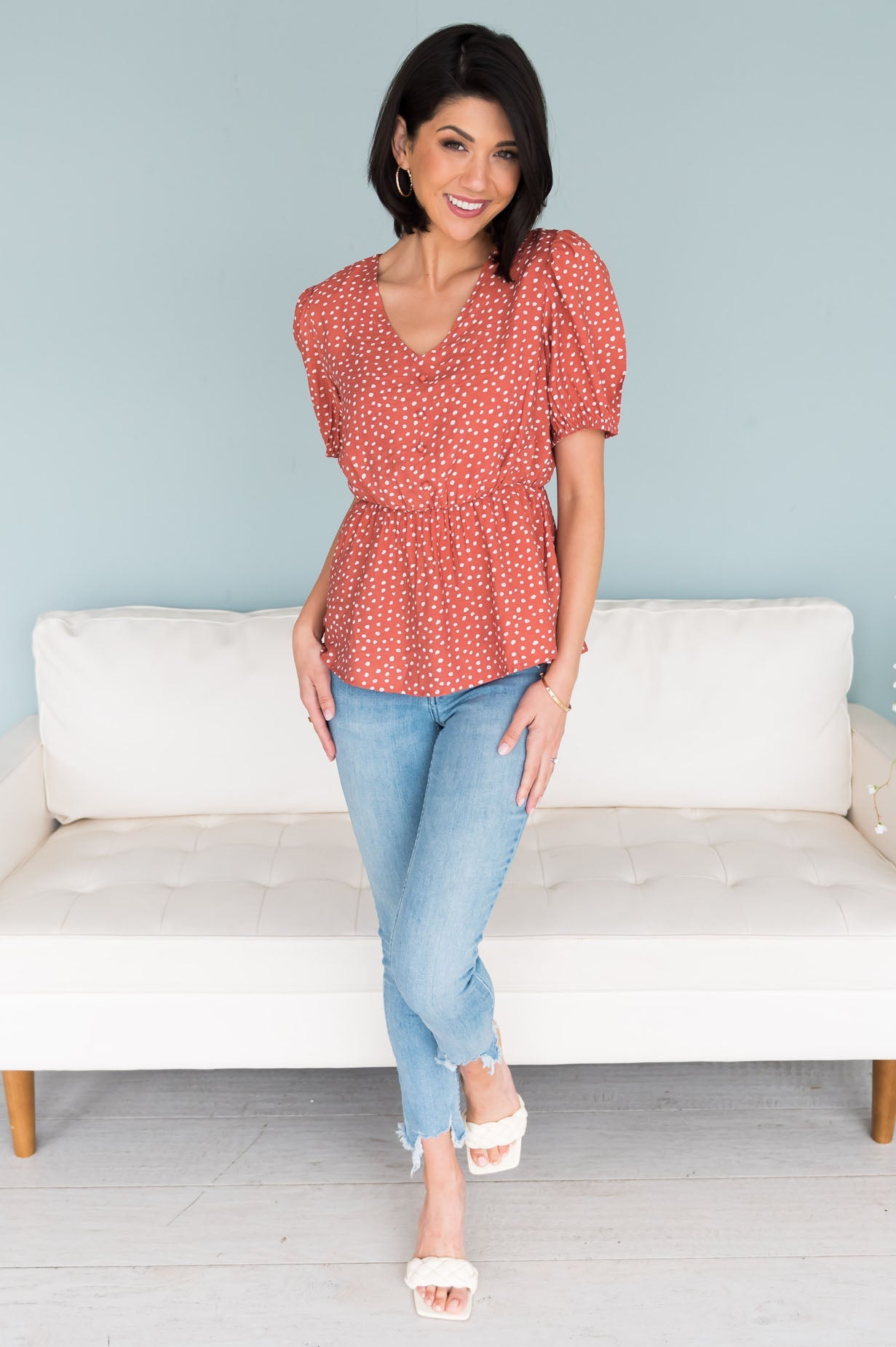 Cheer Found Me Modest Peplum Blouse Tops vendor-unknown 