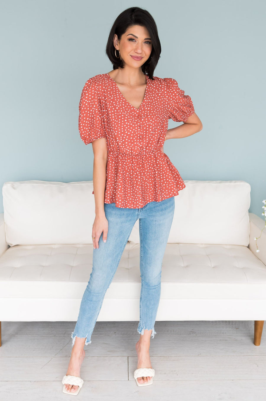 Cheer Found Me Modest Peplum Blouse Tops vendor-unknown 