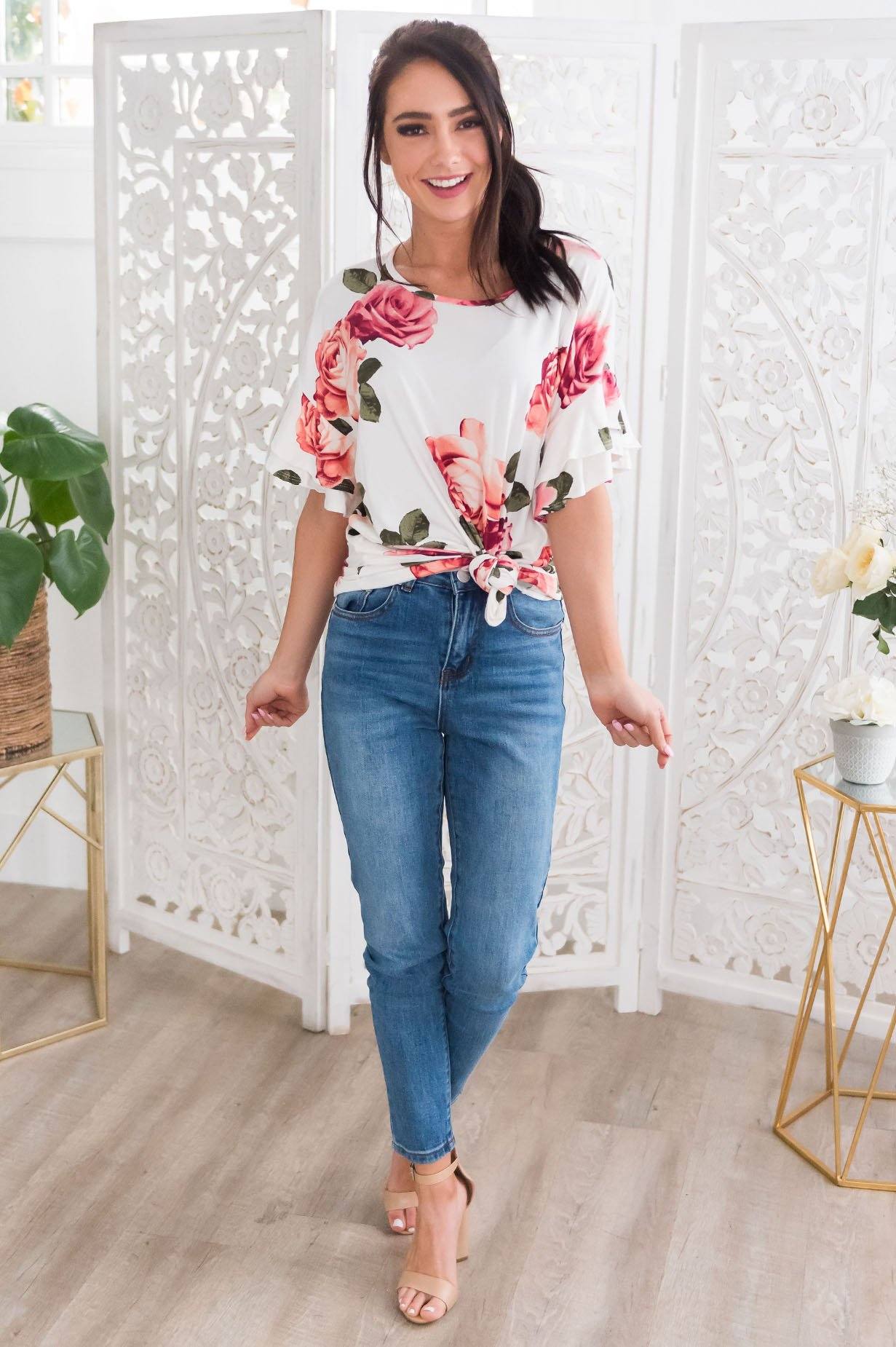 Natural Beauty Modest Top Tops vendor-unknown 