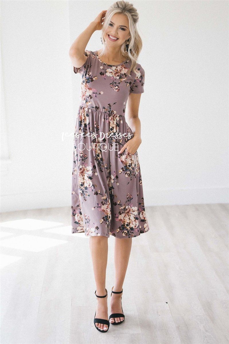 The Melody in Short Sleeves Modest Dresses vendor-unknown Dusty Lilac S 