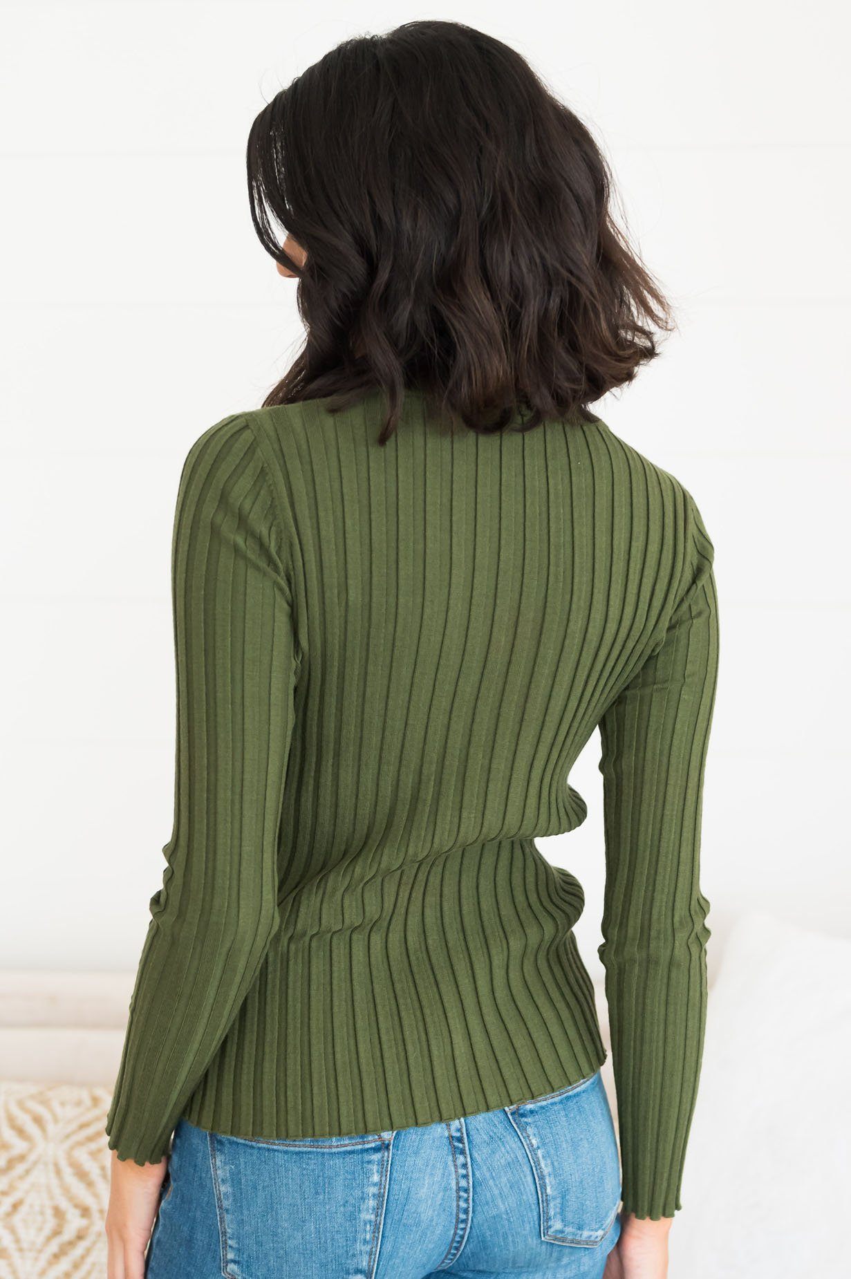 Falling Forward Modest Ribbed Sweater Tops vendor-unknown 