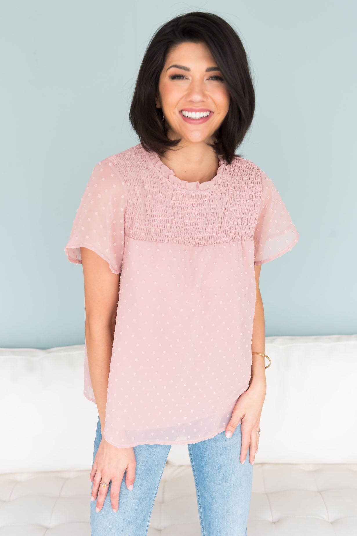 We're On A Roll Modest Swiss Dot Top Tops vendor-unknown 