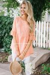 Button Front Lace Bell Sleeve Top Tops vendor-unknown