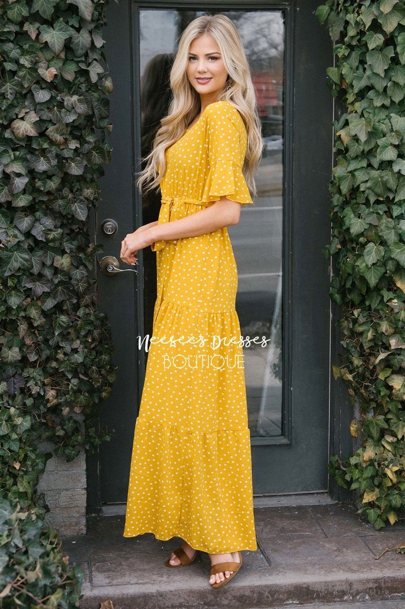 Polka Dot Flutter Sleeve Tiered Maxi Dress Modest Dresses vendor-unknown 
