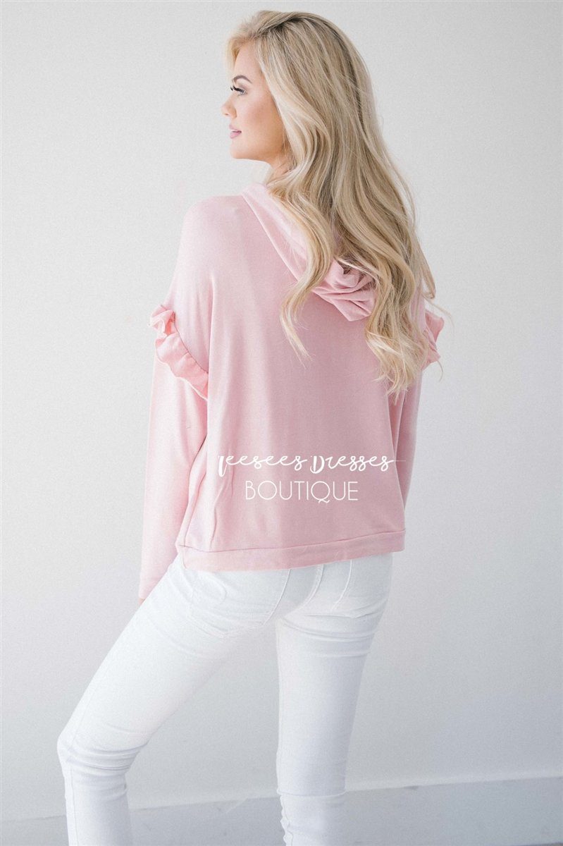 Ruffle Detail Long Sleeve Hoodie Tops vendor-unknown 