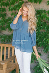Polka Dot Embroidered Baby Doll Top Tops vendor-unknown Slate Blue S