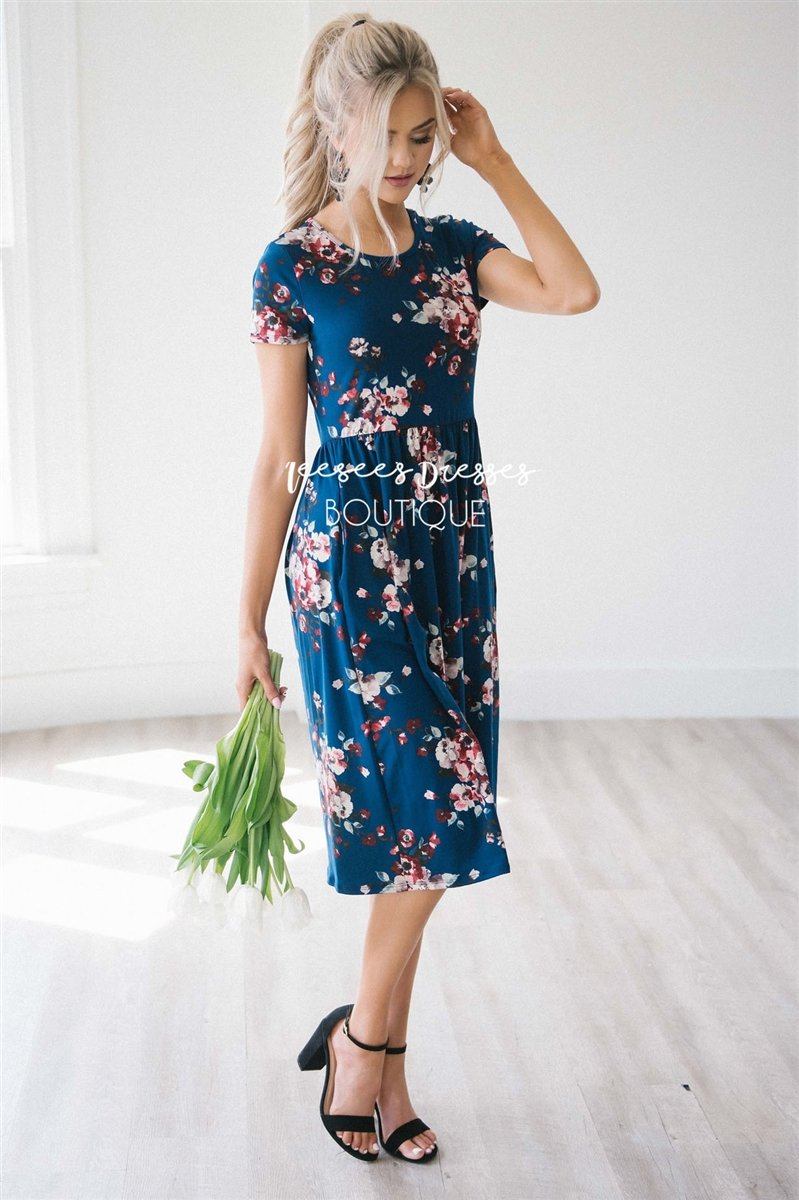 The Melody in Short Sleeves Modest Dresses vendor-unknown Navy S 