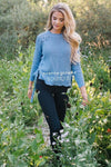 Lace Up Knit Sweater Tops vendor-unknown Cornflower Blue S