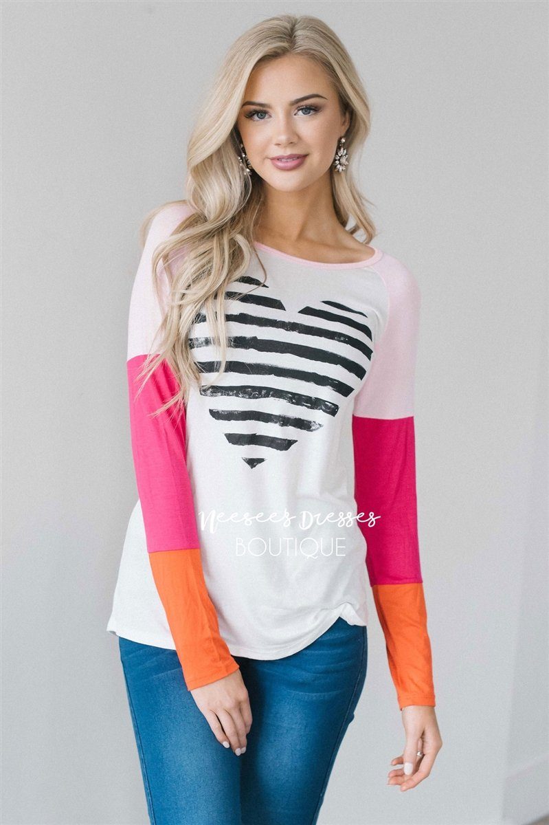 Striped Heart Top Tops vendor-unknown 
