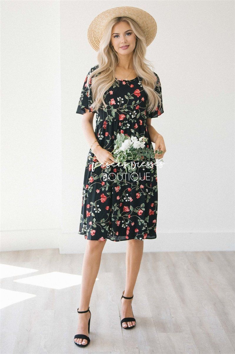 The Stacey Modest Dresses vendor-unknown S Black & Red floral 