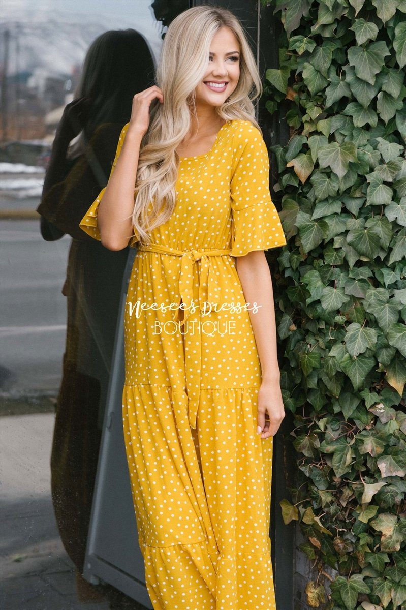 Polka Dot Flutter Sleeve Tiered Maxi Dress Modest Dresses vendor-unknown 