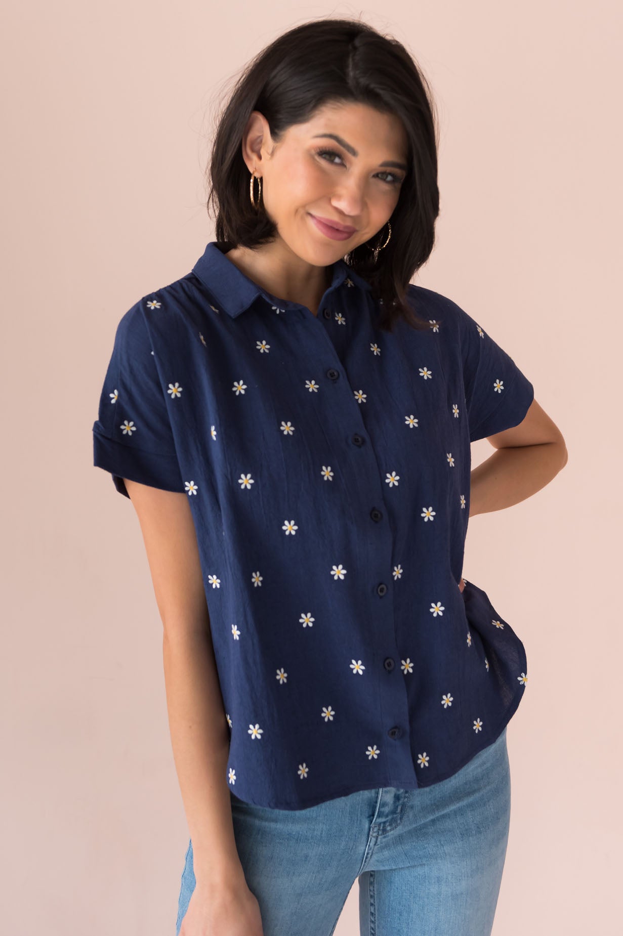 Just Daisy Modest Button Front Top Tops vendor-unknown 