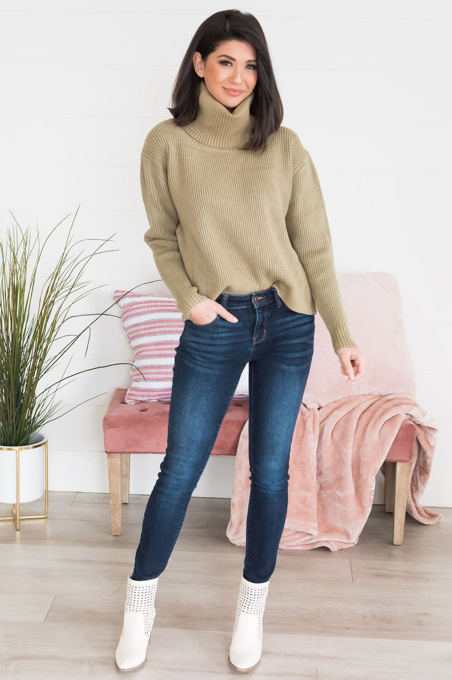 Barely Basic Modest Sweater Tops vendor-unknown 