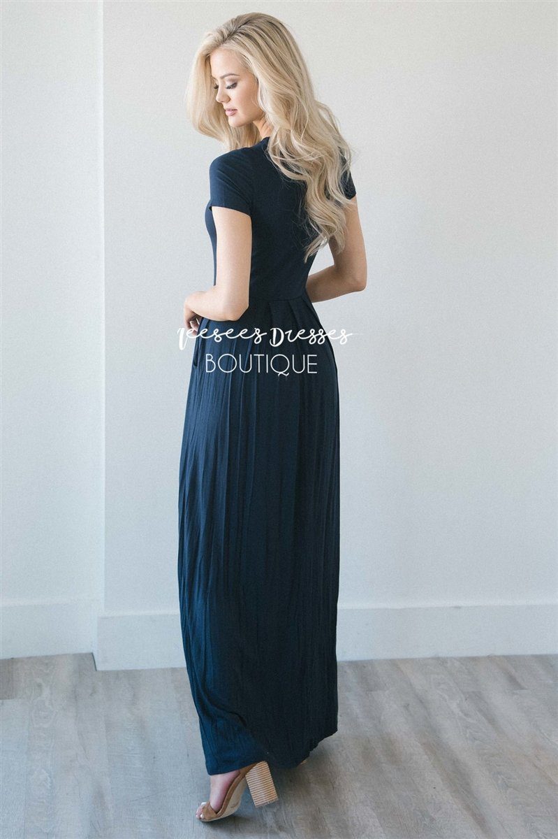 Short Sleeve Pleated Maxi Dress Modest Dresses vendor-unknown 