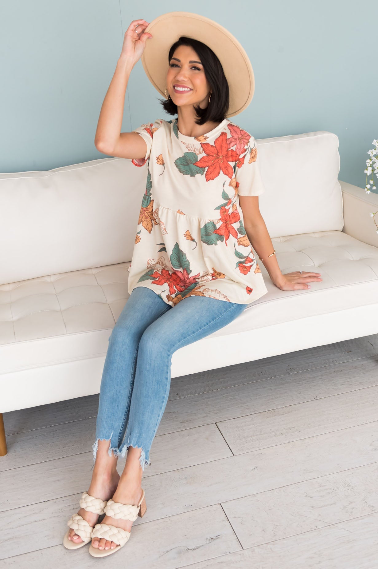 Breezy Floral Modest Babydoll Top Tops vendor-unknown 