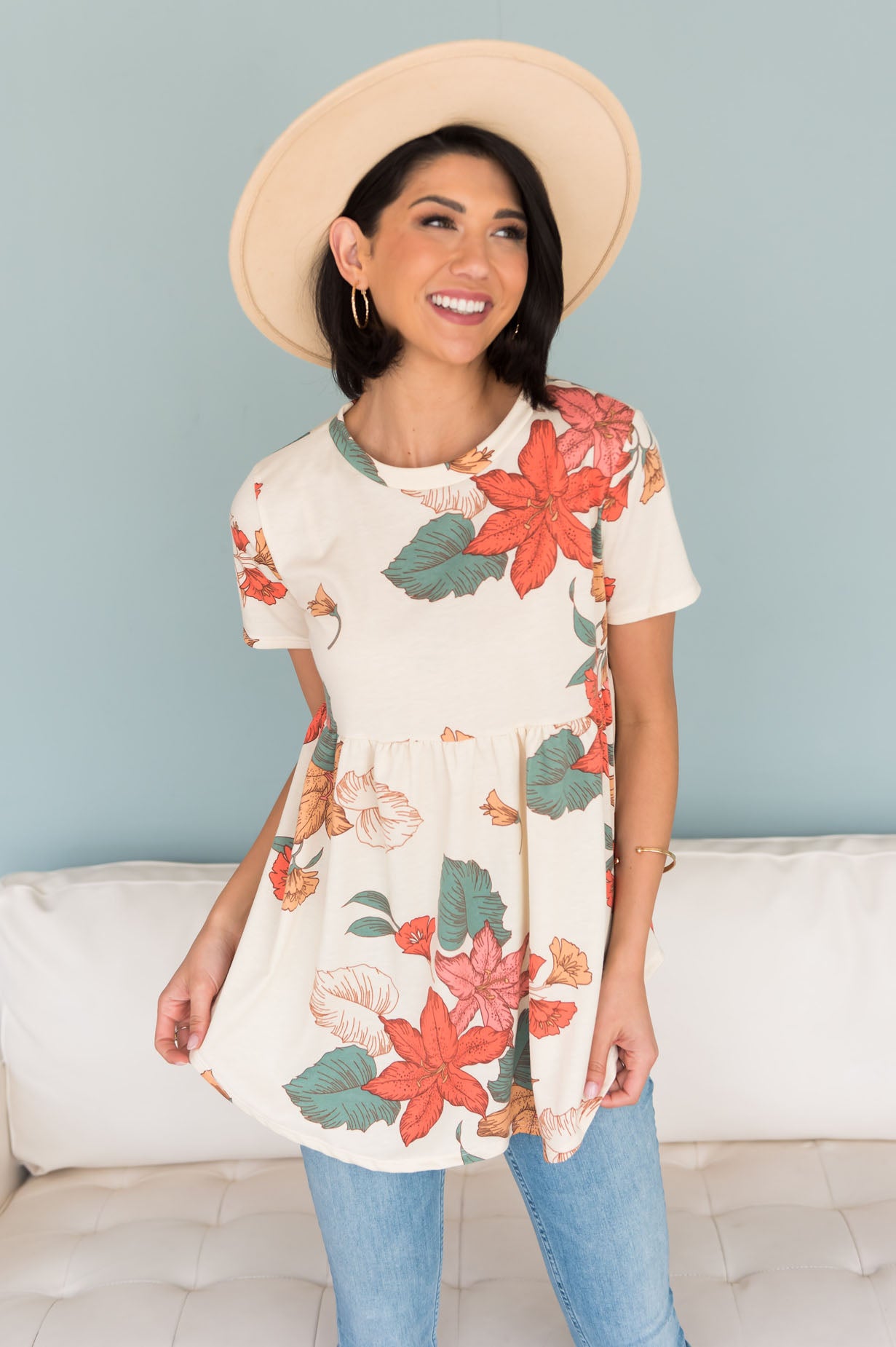Breezy Floral Modest Babydoll Top Tops vendor-unknown 