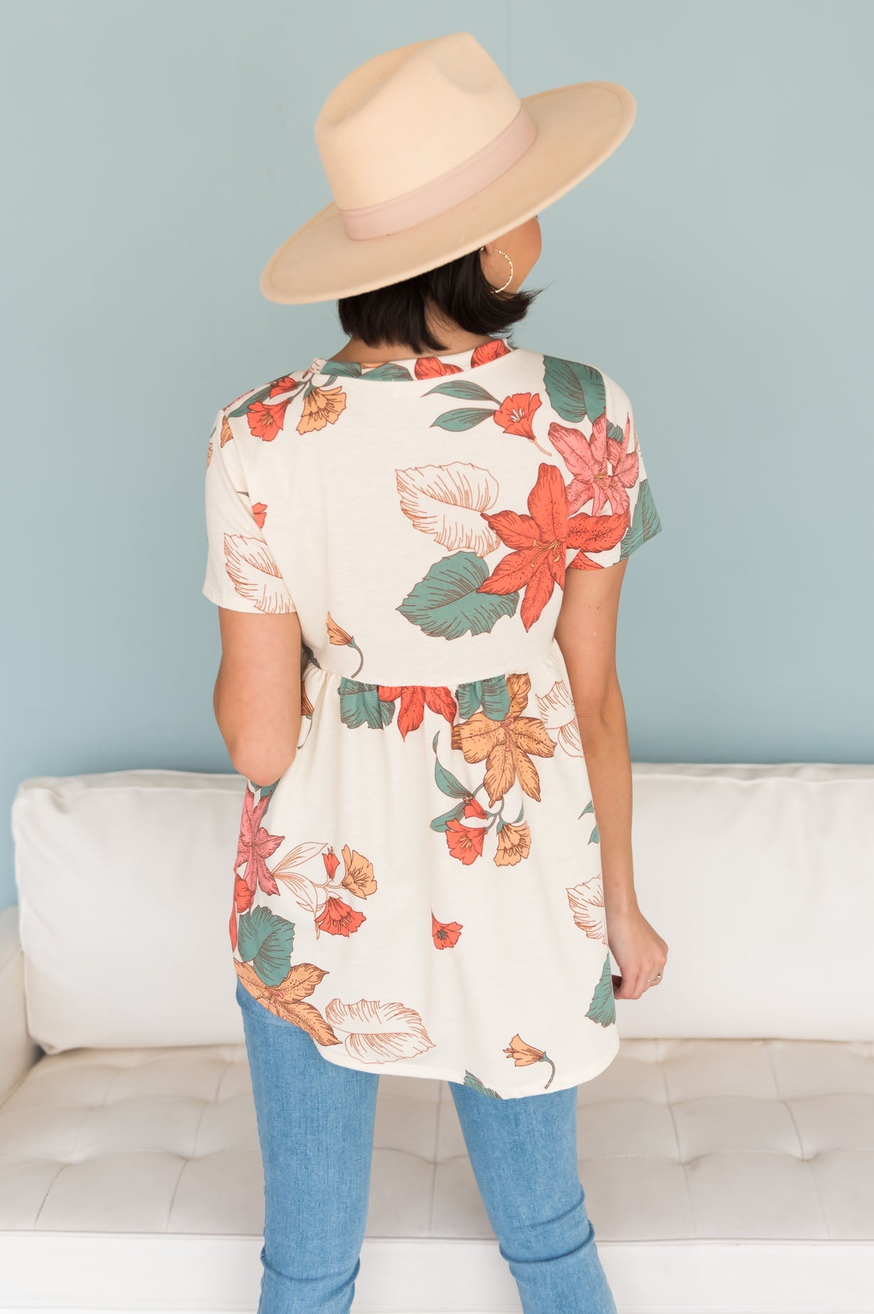Breezy Floral Modest Babydoll Top Tops vendor-unknown 