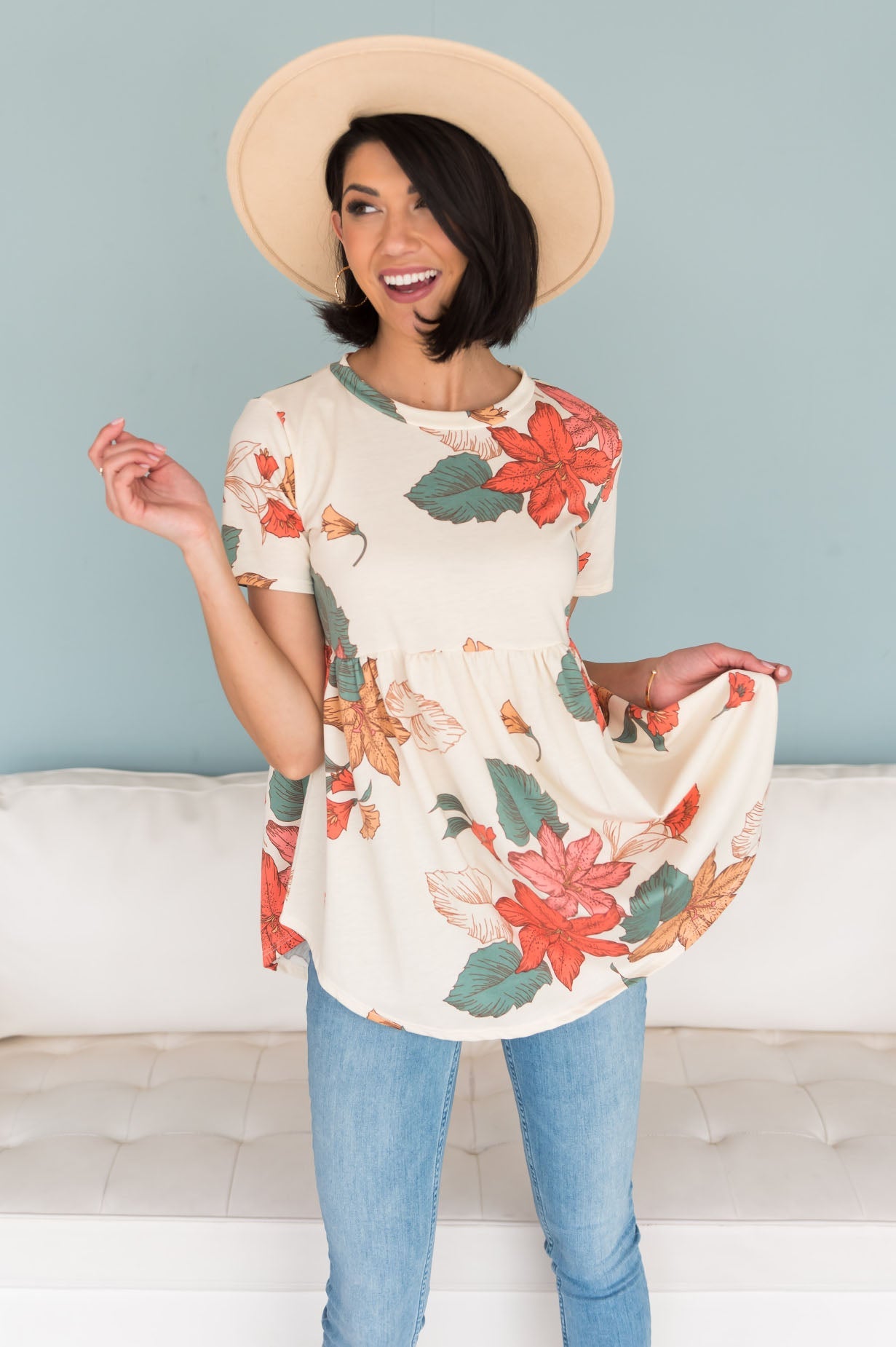 Breezy Floral Modest Babydoll Top Tops vendor-unknown 
