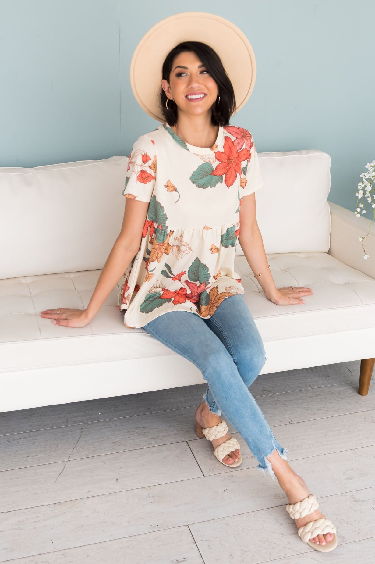 Breezy Floral Modest Babydoll Top Tops vendor-unknown 
