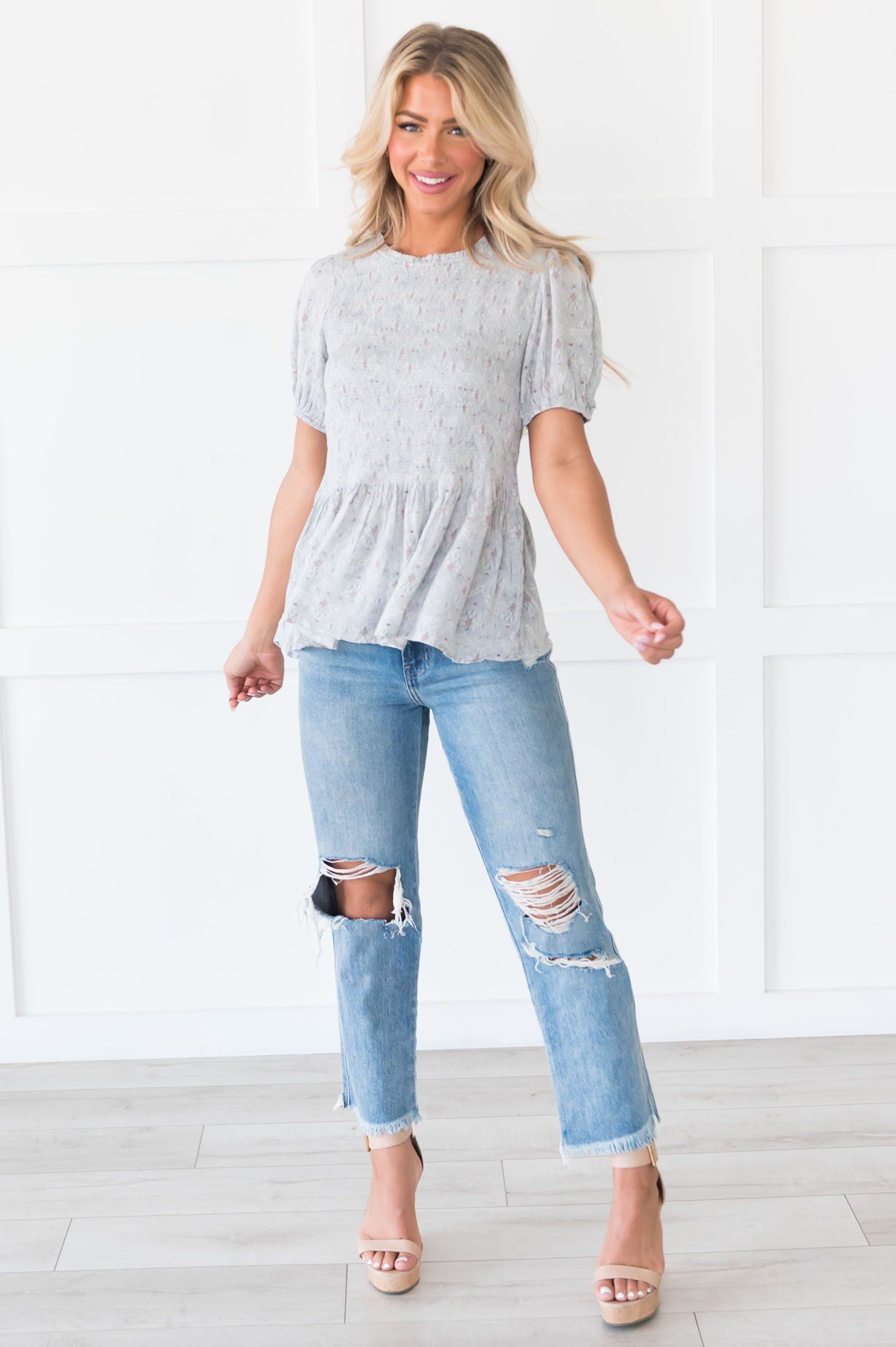 Hello Honey Modest Smocked Blouse Modest Dresses vendor-unknown 