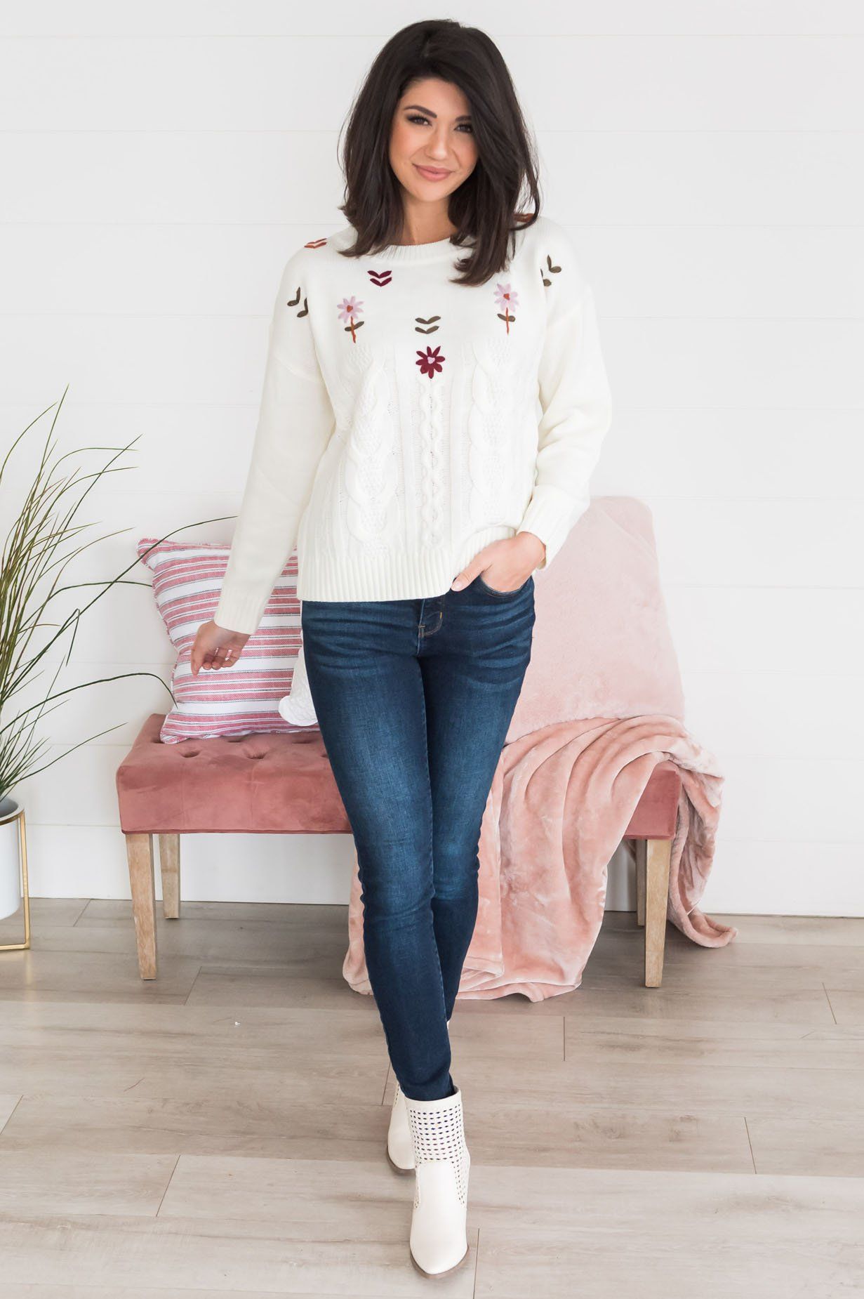 Garden Bliss Modest Sweater Tops vendor-unknown 