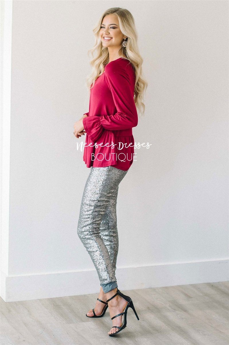 Silver Sequins Leggings, Affordable Trendy and Modest Clothing