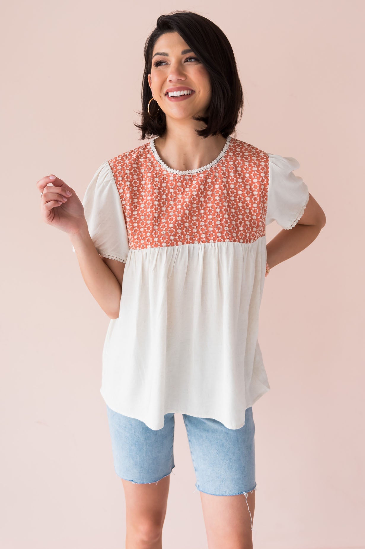 Hopeful Day Modest Embroidered Blouse Tops vendor-unknown 