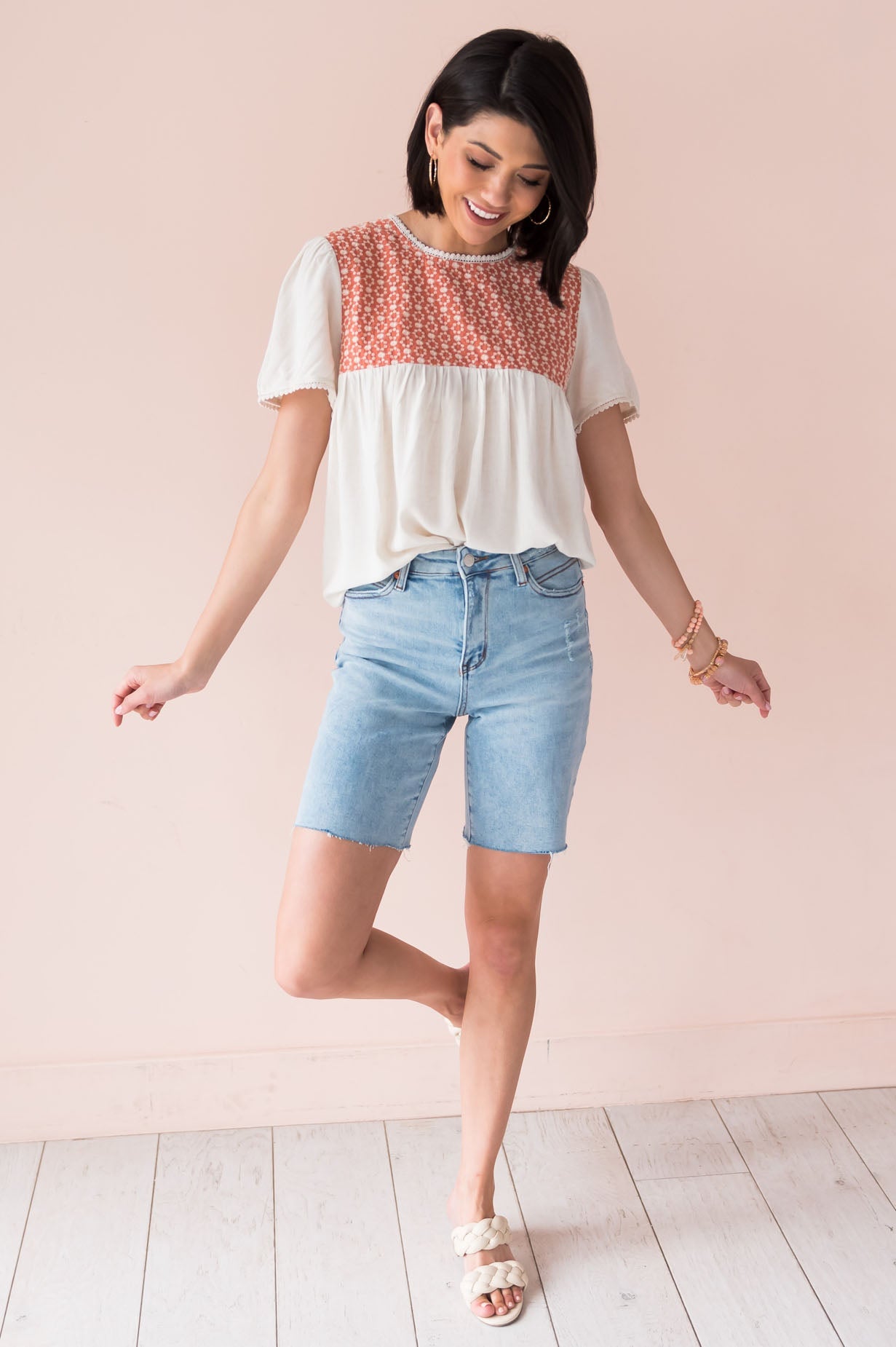 Hopeful Day Modest Embroidered Blouse Tops vendor-unknown 