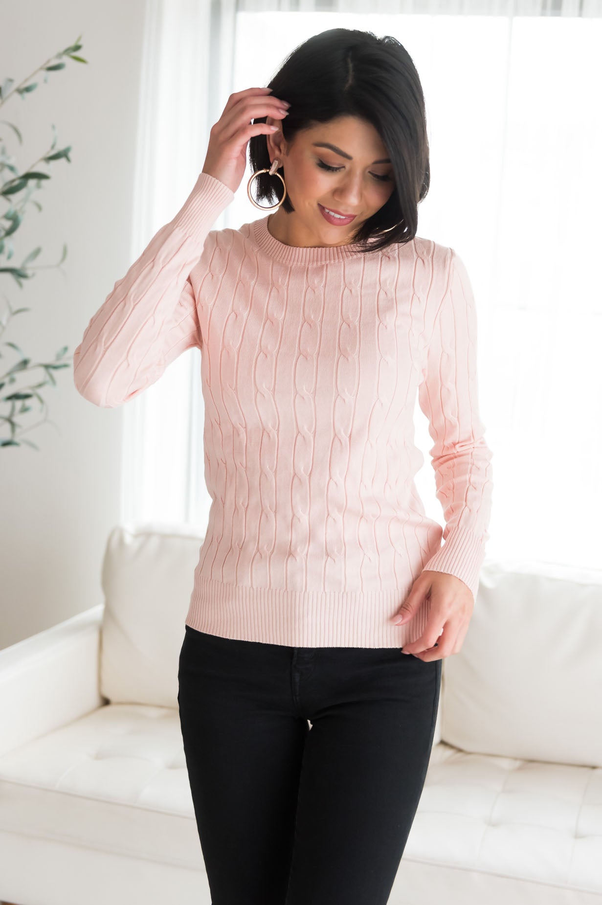 Restful Nights Modest Twisted Cable knit Sweater Modest Dresses vendor-unknown 