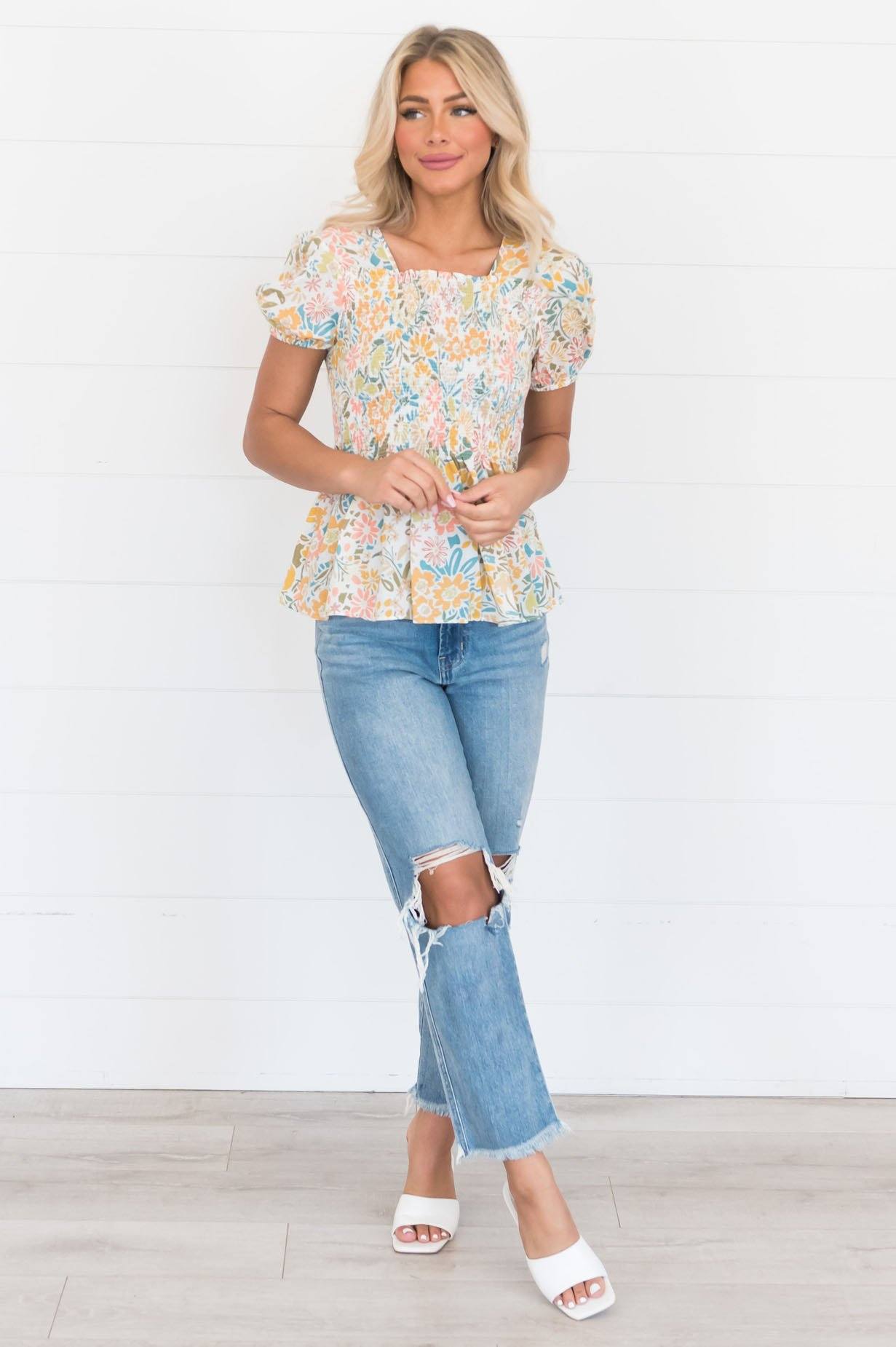 In The Spotlight Smocked Modest Top Modest Dresses vendor-unknown 