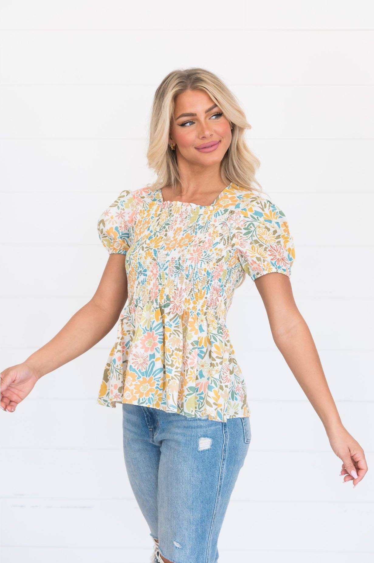 In The Spotlight Smocked Modest Top Modest Dresses vendor-unknown 