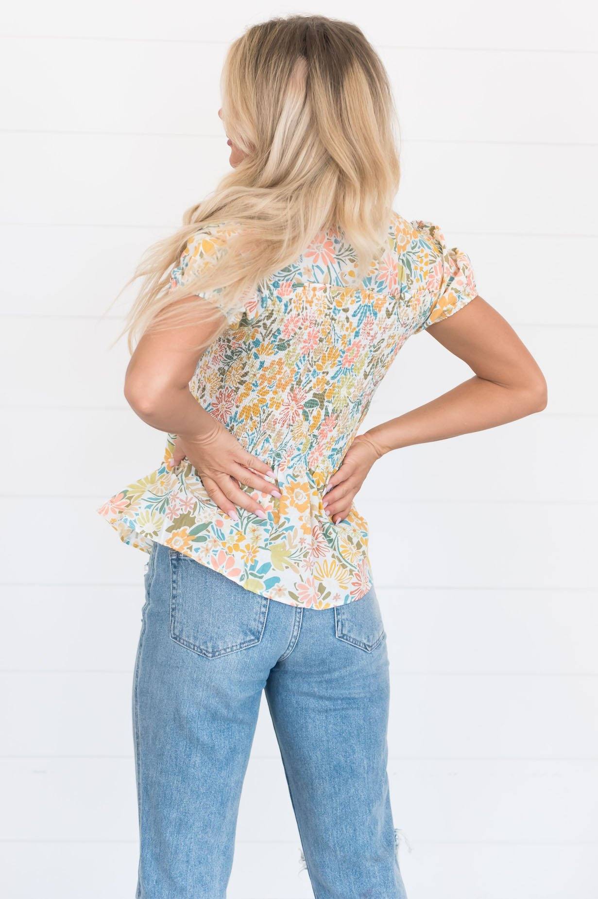 In The Spotlight Smocked Modest Top Modest Dresses vendor-unknown 