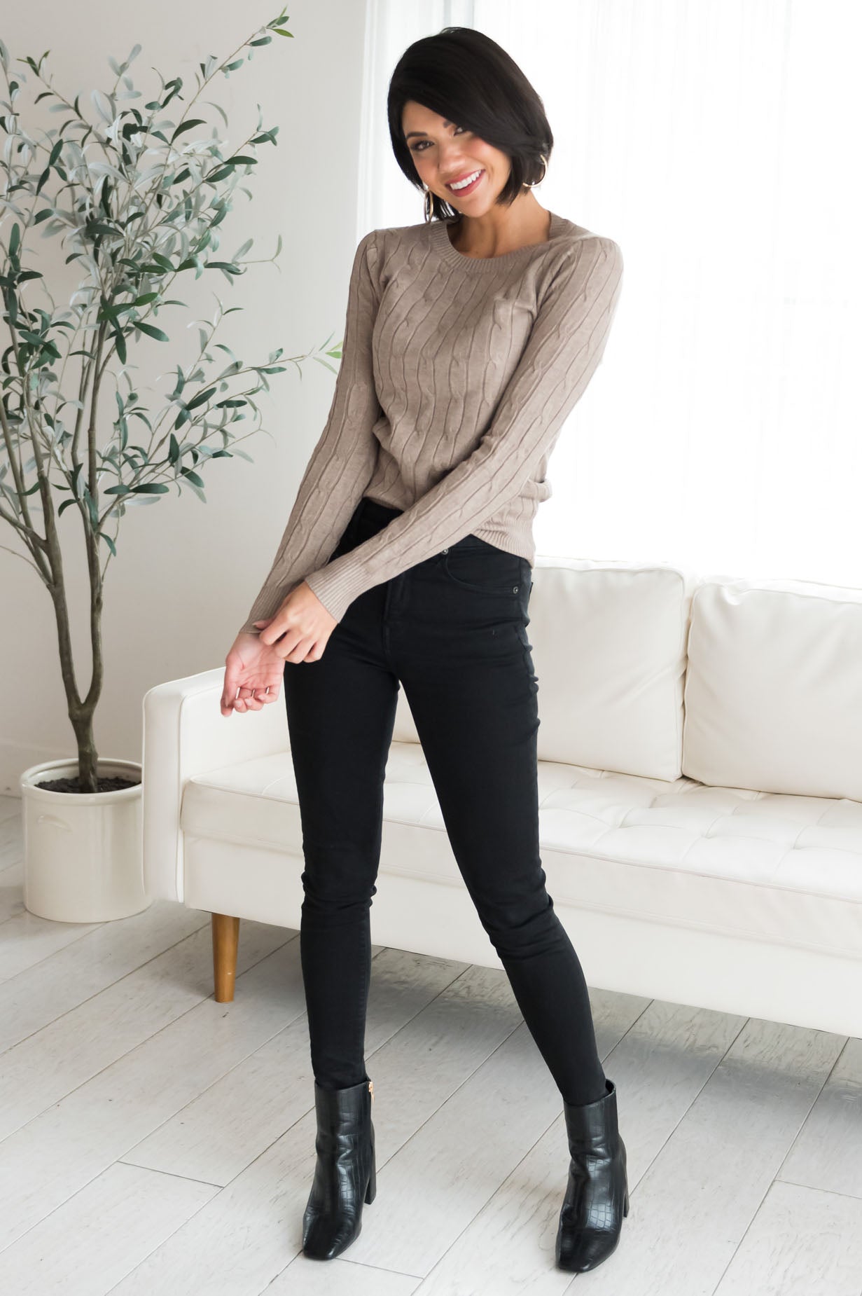 Restful Nights Modest Twisted Cable knit Sweater Modest Dresses vendor-unknown 