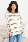 Soft Stripes Modest Sweater Tops vendor-unknown