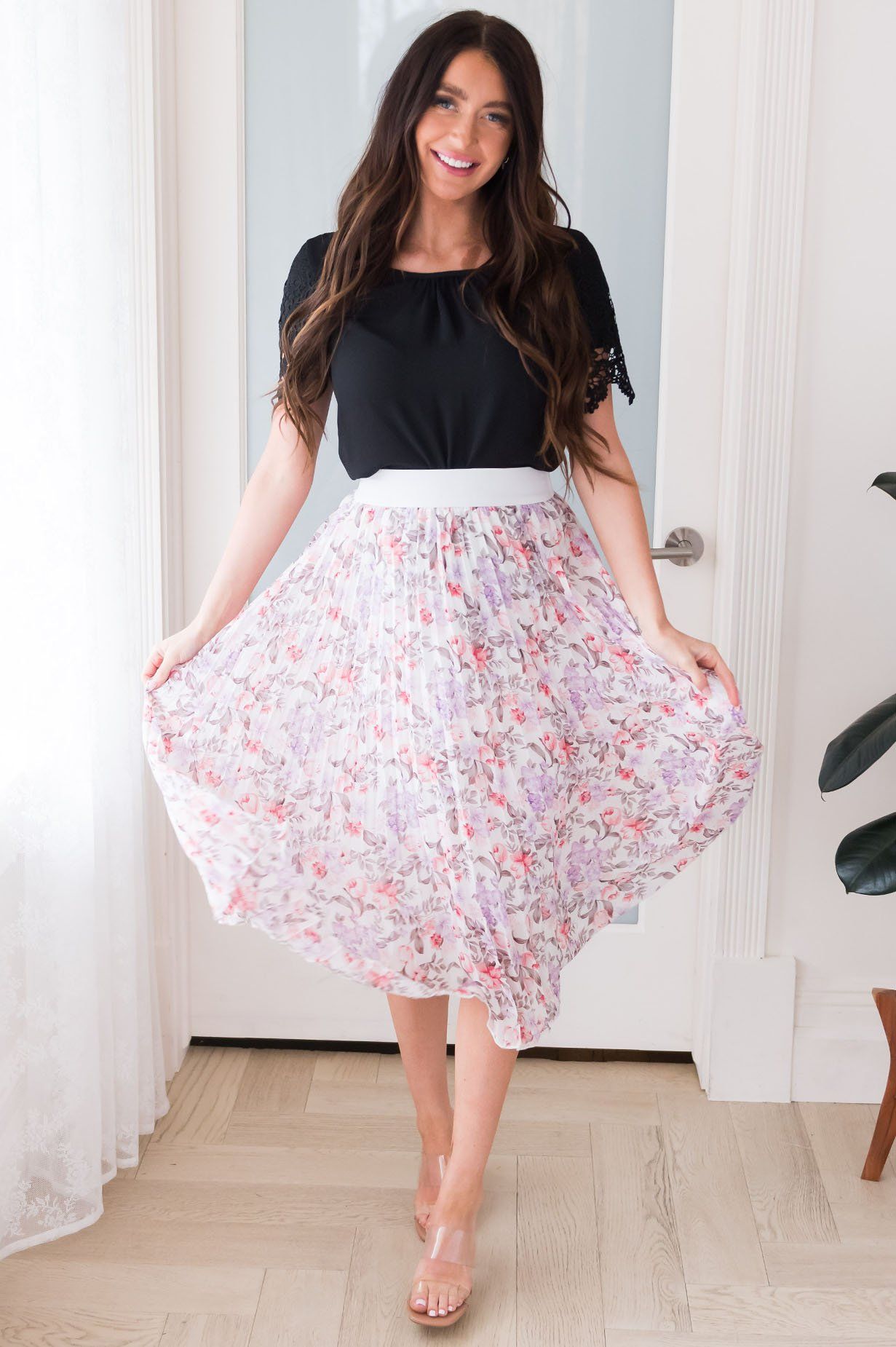 Floral Dreams Modest Pleat Skirt Skirts vendor-unknown 