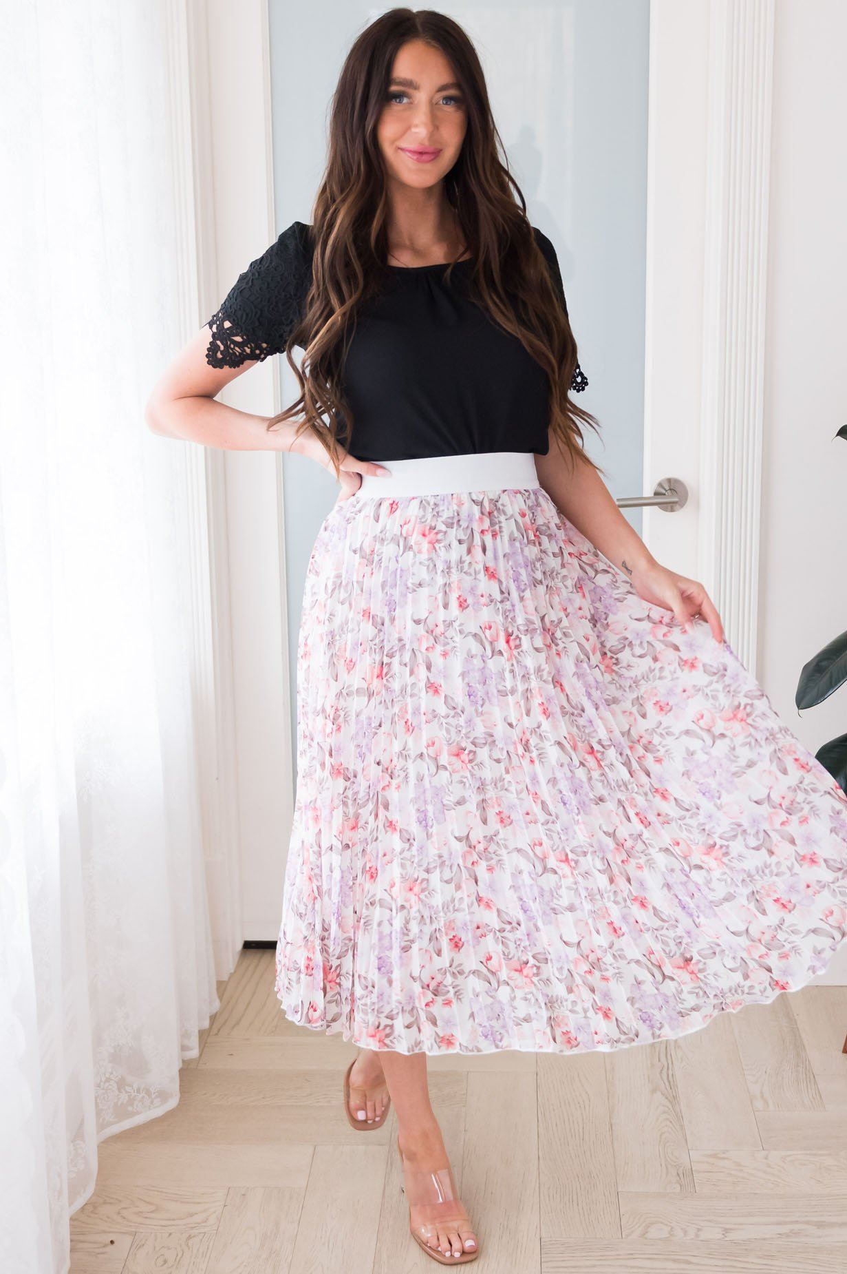 Floral Dreams Modest Pleat Skirt Skirts vendor-unknown 