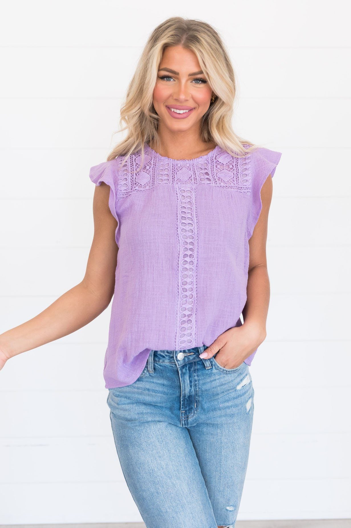 Must Be Fate Eyelet Embroidery Modest Top Modest Dresses vendor-unknown 