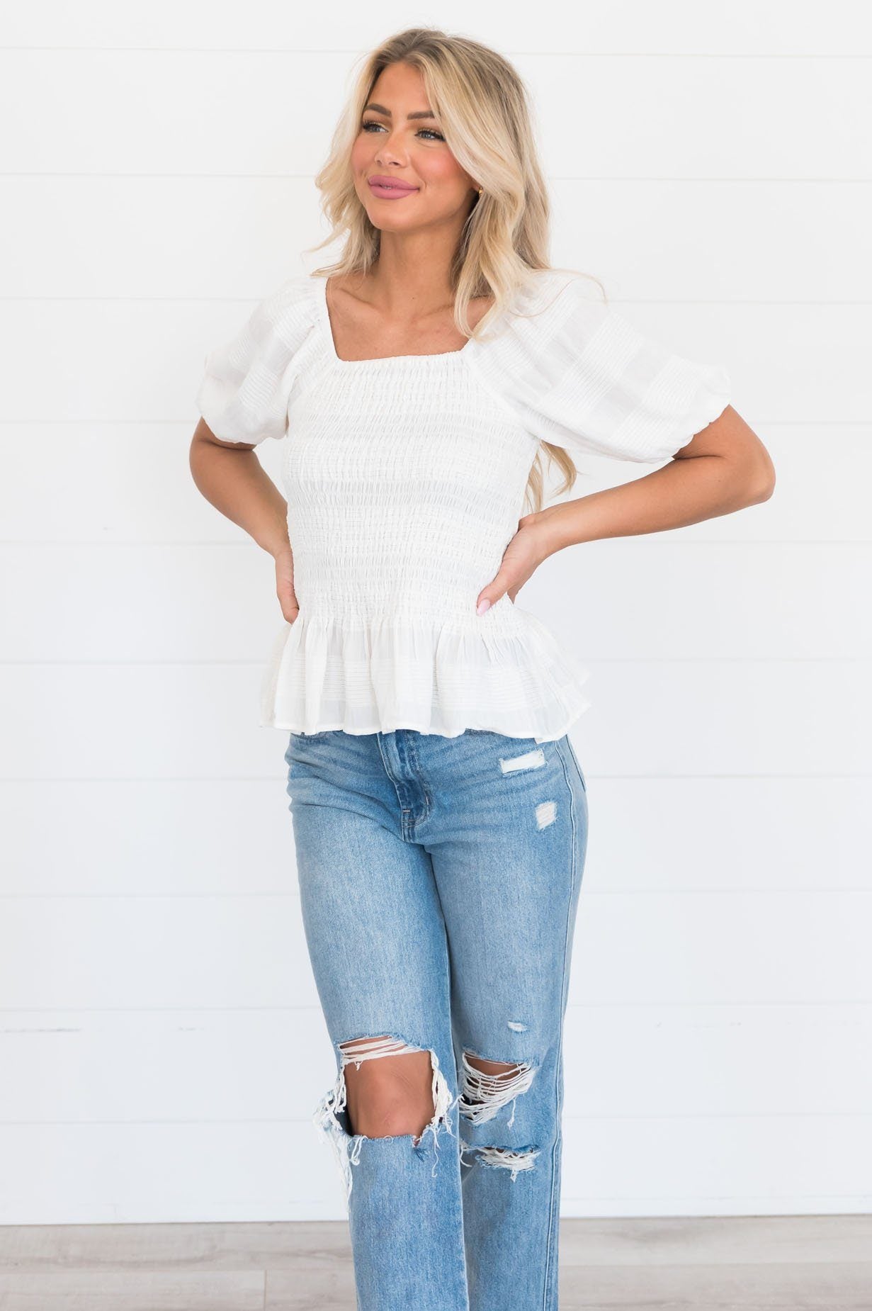 Only A Memory Smocked Modest Blouse Modest Dresses vendor-unknown 