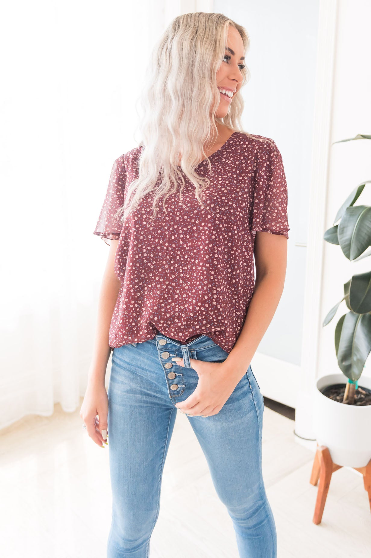 Ditzy Abstract Modest Blouse Tops vendor-unknown 