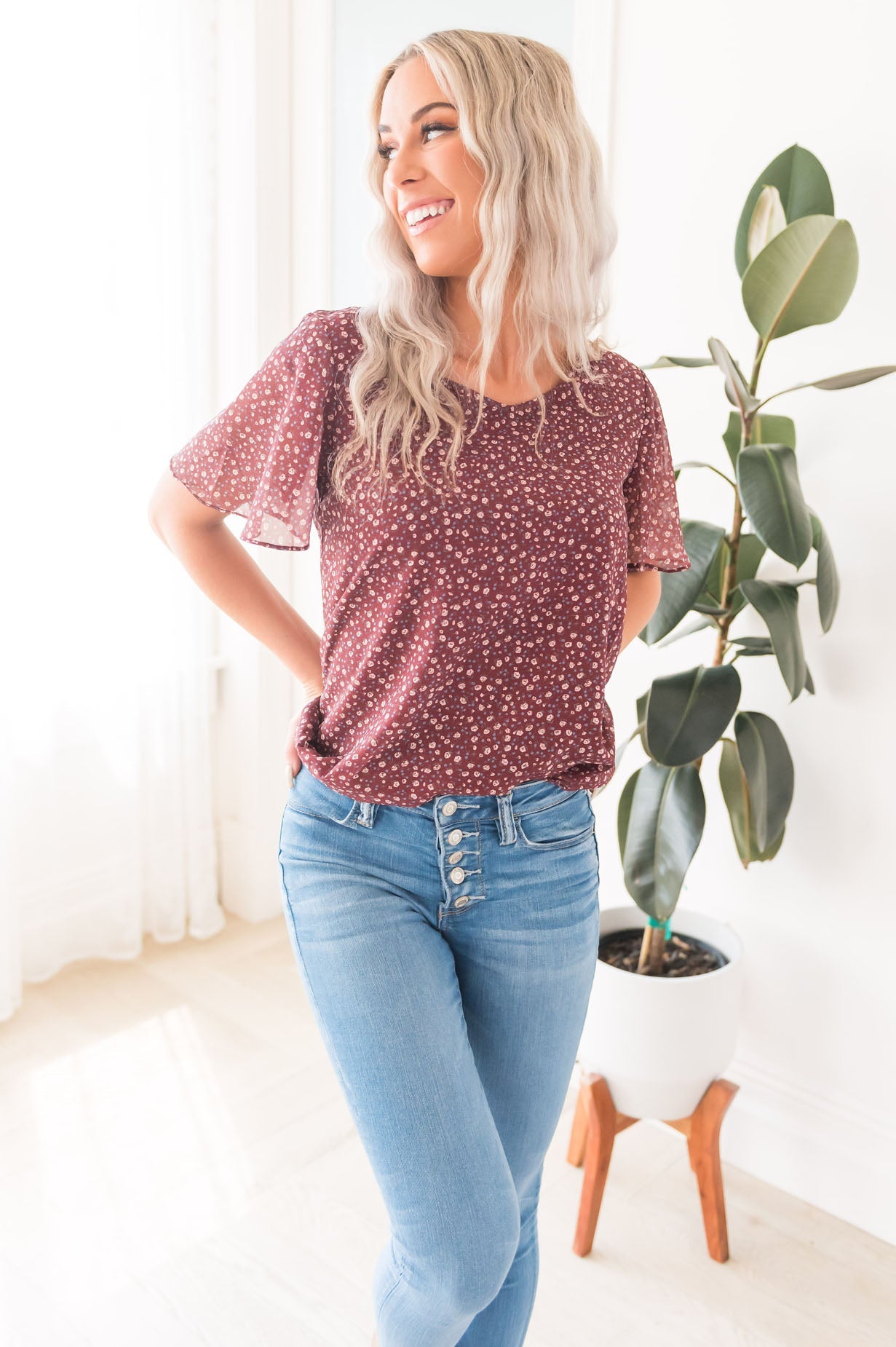 Ditzy Abstract Modest Blouse Tops vendor-unknown 