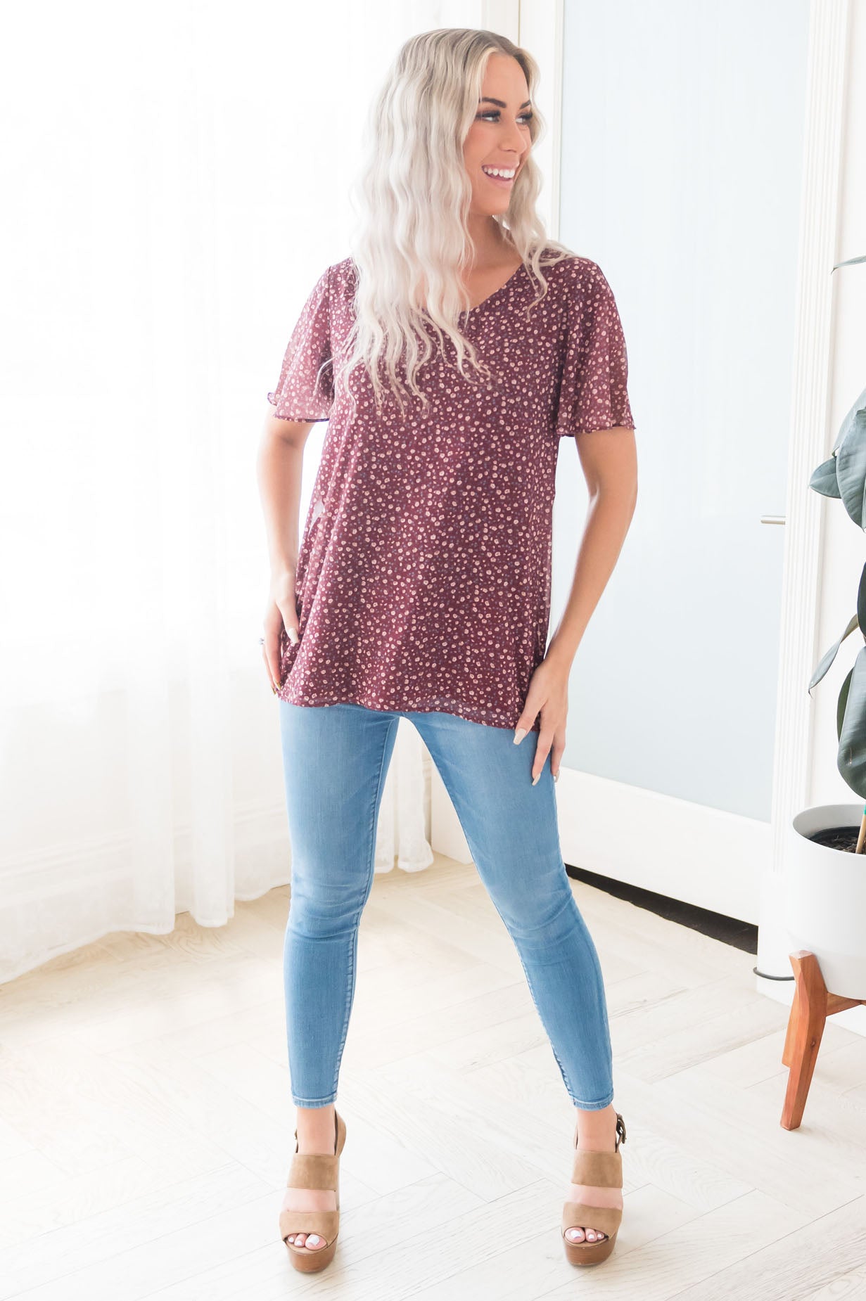 Ditzy Abstract Modest Blouse Tops vendor-unknown 