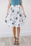 White & Dusty Blue Floral Pocket Skirt Skirts vendor-unknown