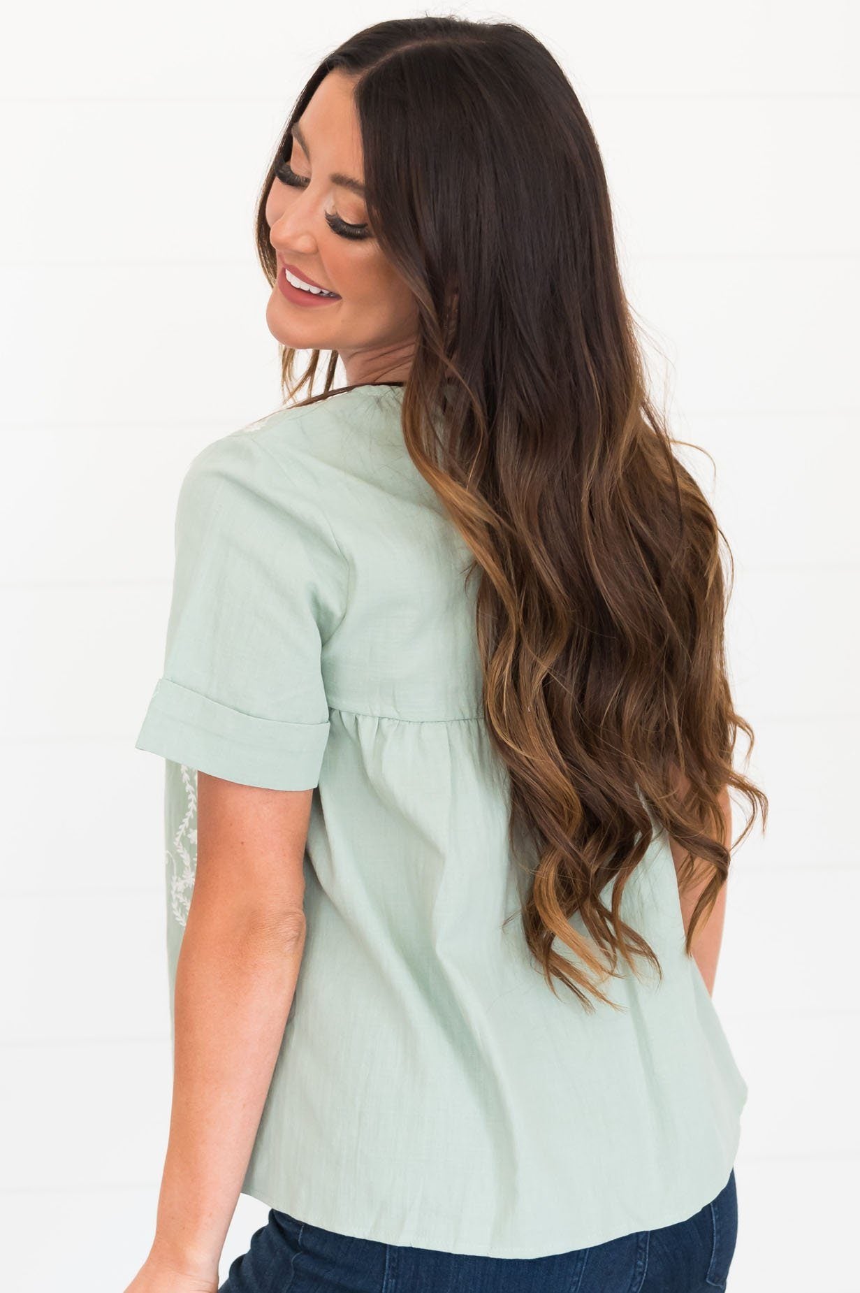 Classic Beauty Modest Embroidered Blouse Tops vendor-unknown 