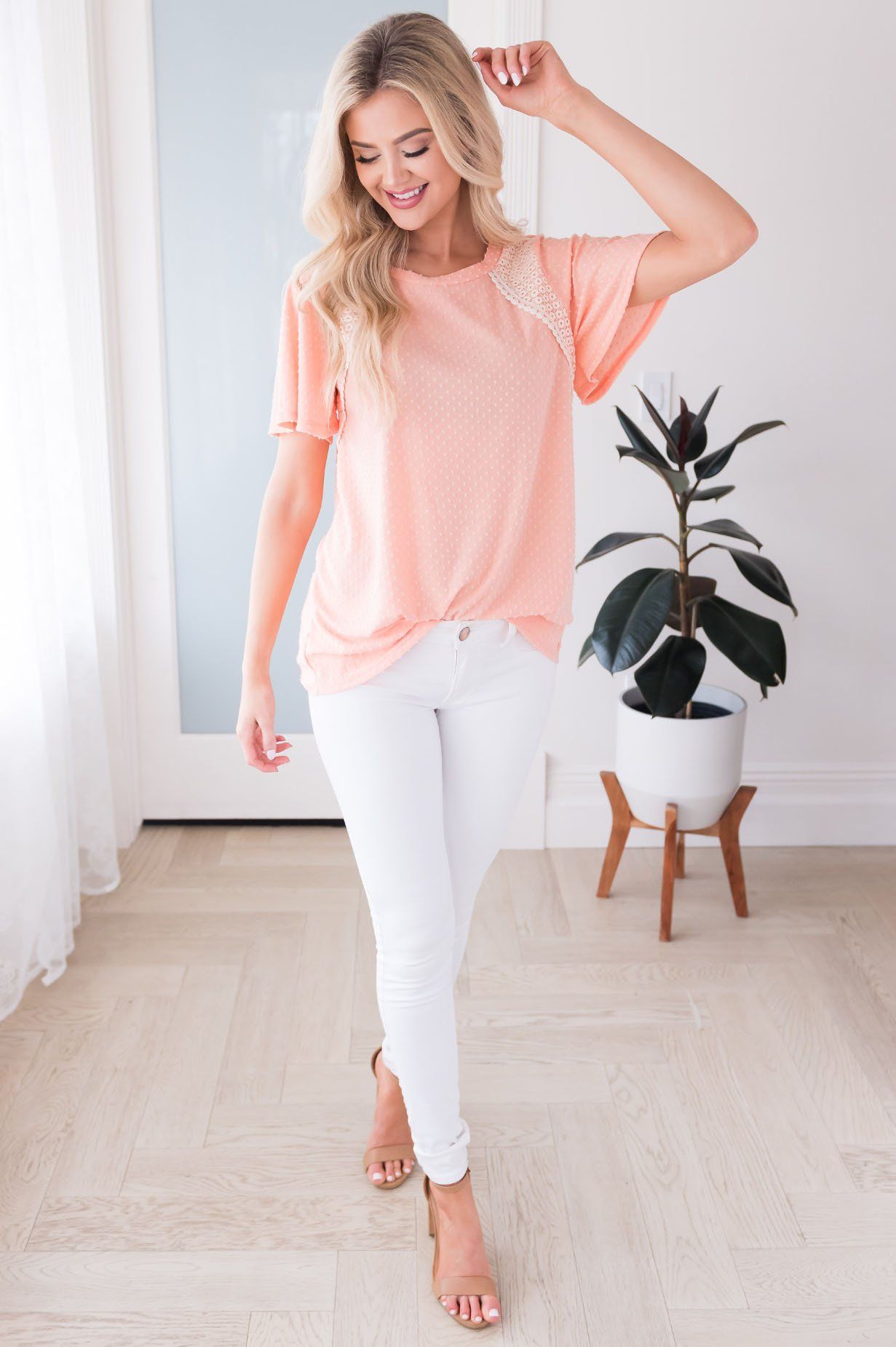 Free To Be Me Modest Lace Blouse Tops vendor-unknown 